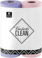 Fantasticlean Microfiber Cleaning Cloth Roll -60 Pack, Tear Away Microfiber Towels, 12" x 12", Reusable, Washable, Scratch Free, Ultra Absorbent Dishcloth for Home Supplies,Car (Pink & Lavender)