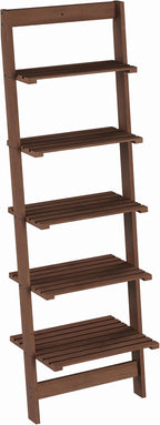 5-Tier Ladder Shelf - 50-Inch Narrow Leaning Bookshelf - Wooden Bookcase for Living Room, Bathroom, Kitchen, Office, or Bedroom Furniture by Lavish Home (Walnut)