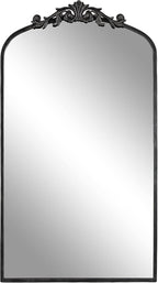 Kate and Laurel Arendahl Vintage Glam Arched Tall Panel Mirror; 24 x 42; Antique Black; Traditional Baroque Large Body Wall Mirror with Ornate Garland Inspired Crown