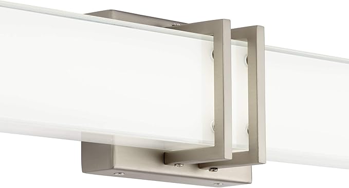 Possini Euro Design Exeter Modern Wall Mount Light LED Brushed Nickel Silver Metal 36" Wide Vanity Bar Fixture Rectangular Silk Screened Glass Shade Decor for Bathroom Over Mirror House Home