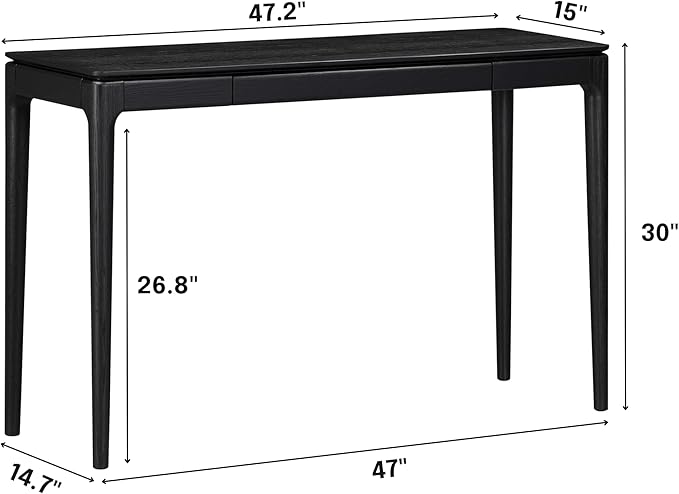 NTC Mingle 47-Inch Console Table, Modern Solid Wood Entryway Table with Hidden Drawer, Waterproof & Heat Resistant, Narrow Table for Hallway, Living Room & Foyer, Burnt Black