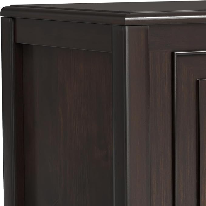 SIMPLIHOME Connaught Entryway Storage Bench - 36 inch Wide Solid Wood Small Storage Trunk Seat in Chestnut Brown, Traditional Bench for Entryway or Living Room with Lift-Up Lid and Paneled Front