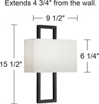 Possini Euro Design Modena Modern Wall Light Sconces Set of 2 Black Hardwired 9 1/2" Fixture Shimmery Silvery Faux Silk Half Shade for Bedroom Bathroom Vanity Living Room Home Hallway Dining House