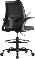Tall Office Chair for Standing Desks,High Desk Drafting Chair with Adjustable Footrest Ring,Ergonomic Lumbar Support,Flip-Up Armrests for Home Office,Black