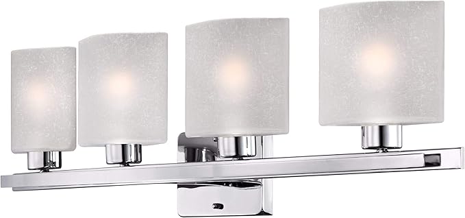 Possini Euro Design Modern Wall Light Chrome Silver Metal Hardwired 32" 4-Light Fixture White Linen Glass Shades for Bedroom Bathroom Mirror Vanity Reading Living Room Hallway House Home Decor
