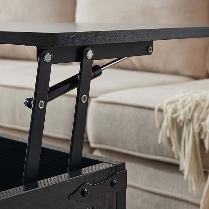 Lift Top Coffee Table, 31.5" Square Coffee Table with Storage, Farmhouse Coffee Tables for Living Room, Cocktail Tables with Large Hidden Compartment, Rustic Black
