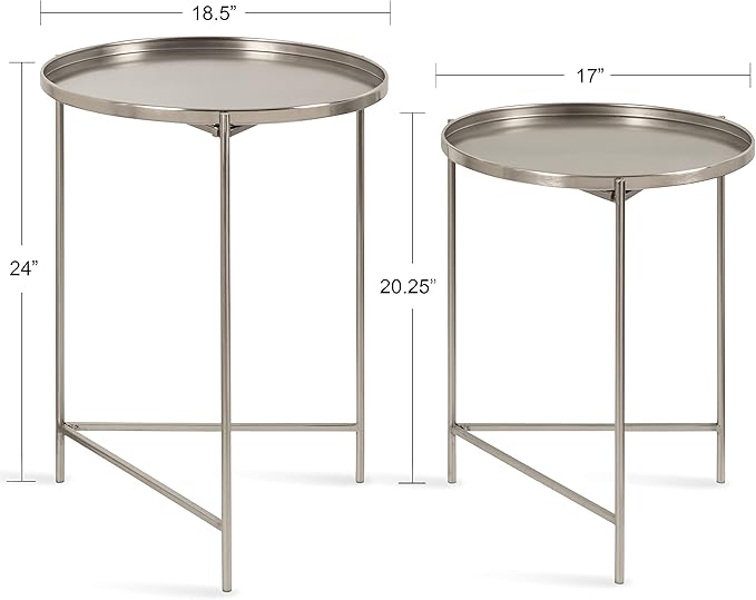 Kate and Laurel Ulani Modern Nesting Side Table; Set of 2; Silver; Sophisticated End Tables for Storage and Display
