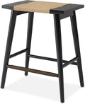 Thor Wicker Counter Height Wooden Counter Stool with Hand-Knitted Rope, K/D, Backless Island 24" Wicker Stool for Kitchen, Solid Wood (4, Thor Counter Stool - Midnight Charcoal)