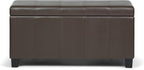 SIMPLIHOME Dover 36 inch Wide Contemporary Rectangle Storage Ottoman Bench in Chocolate Brown Vegan Faux Leather, Assembled, For the Living Room, Entryway and Family Room