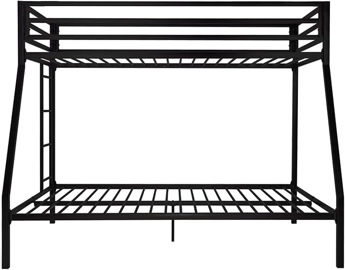 Allewie Metal Bunk Bed Twin Over Full Size for Junior & Adults with Ladder and Heavy Duty Guardrail, Small Space Saving Design for Bedroom Kid Room and Dorm, Black