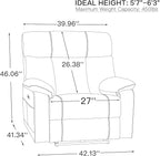 AEDI 450lbs Genuine Leather Power Recliner Chair for Big and Tall Adults Oversized Electric Reclining Sofa for Living Room,Extra Wide 27" Seat,USB Charging(Top Grain Leather,Light Gray)