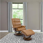 Pemberly Row Leather Swivel Recliner with Ottoman in Brown, Manual Recliner Chair for Living Room Comfort