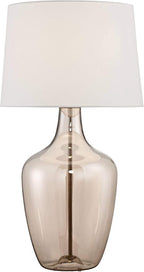 Possini Euro Design Ania 31" Tall Jar Large Modern Coastal Country Cottage End Table Lamp Clear Champagne Glass Single Off-White Shade Living Room Bedroom Bedside Nightstand House Office Home
