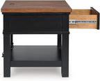Signature Design by Ashley Wildenauer Farmhouse 1-Drawer End Table with Lower Shelf and USB Ports, Light Brown & Black
