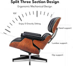 Top Black Grain Leather, Mid Century Chaise Lounge Chair and Ottoman, Accent Chair, Modern Chair, Classic Design, Heavy Duty Base Support for Living Room Lounge Office, Palisander, Heightening