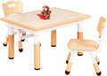 FUNLIO Kids Table and 2 Chairs Set for Ages 3-8, Height Adjustable Toddler Table and Chair Set, Easy to Wipe Arts & Crafts Table, for Classrooms/Daycares/Homes, CPC & CE Approved (3pcs Set) - Natural