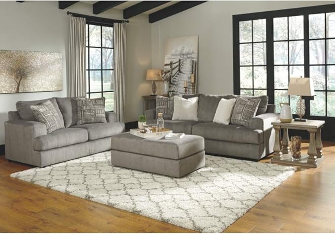 Signature Design by Ashley Soletren Contemporary Chenille Loveseat with 2 Accent Pillows, Gray