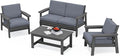 SERWALL 4 Piece HDPE Outdoor Furniture Set, All Weather Wood-Like Outdoor Sofa Sectional Couch, Grey Patio Furniture Set with Grey Cushions