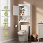 Gizoon Over The Toilet Storage Cabinet with Adjustable Shelf and Double Doors, Bathroom Space Saver Organizer Above Toilet with Open Shelf, Taller Wooden Free Standing Toilet Rack -White
