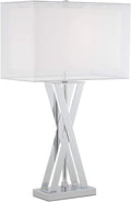 Possini Euro Design Proxima Modern Table Lamp 28" Tall Chrome Silver Crisscrossing Metal Sheer Outer White Inner Rectangular Shade for Bedroom Living Room House Bedside Nightstand Office Family