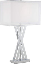 Possini Euro Design Proxima Modern Table Lamp 28" Tall Chrome Silver Crisscrossing Metal Sheer Outer White Inner Rectangular Shade for Bedroom Living Room House Bedside Nightstand Office Family