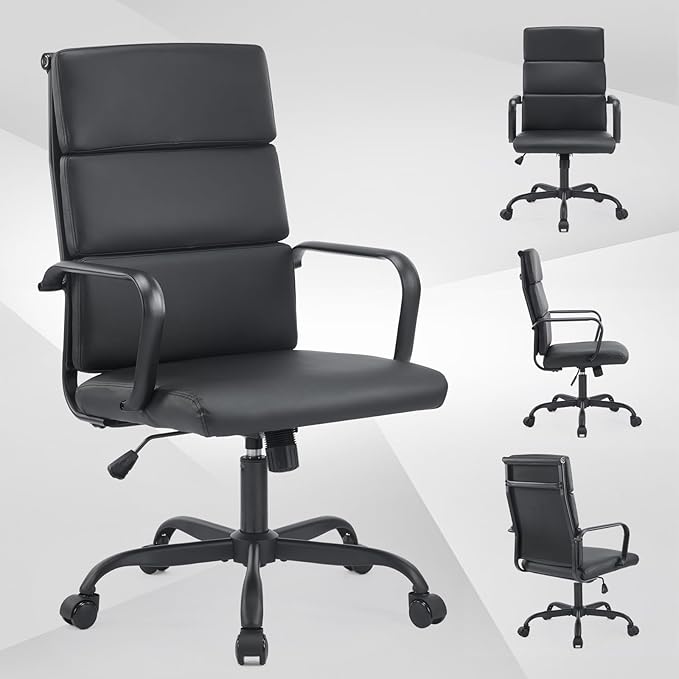 Office Chair, Ergonomic Adjustable Desk Chair, Mid Back Executive Comfortable Leather Lumbar Support Home Computer Chair with Padded Seat Swivel Wheels