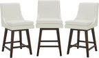 CHITA Counter Height Swivel Bar Stools Set of 3, FSC Certified Upholstered Faux Leather Barstool Chairs with Back, 26.8" H Seat Height, PU Leather in Pure White