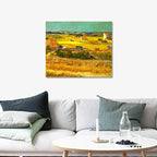 Wieco Art Harvest at La Crau with Mont majour Landscape Giclee Canvas Prints Wall Art by Van Gogh Famous Oil Paintings Reproduction Large Modern Yellow Classic Farm Pictures Artwork