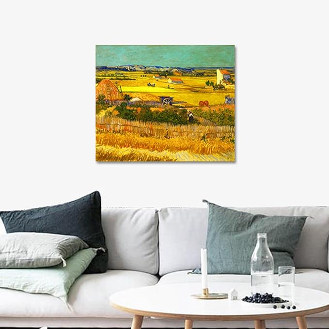 Wieco Art Harvest at La Crau with Mont majour Landscape Giclee Canvas Prints Wall Art by Van Gogh Famous Oil Paintings Reproduction Large Modern Yellow Classic Farm Pictures Artwork