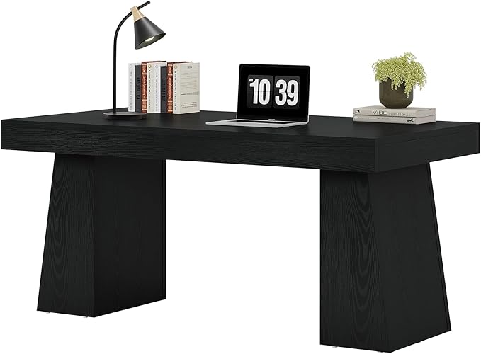 Tribesigns 55" Executive Desk, Wooden Office Desk with Double Pedestal, Modern Simple Computer Writing Table for Home Office, Black