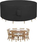 Easy-Going Round Patio Furniture Cover Waterproof Outdoor Dining Table and Chair Cover Anti-UV Outside Sectional Sofa Set Covers (62" Dia x 28" H, Black)