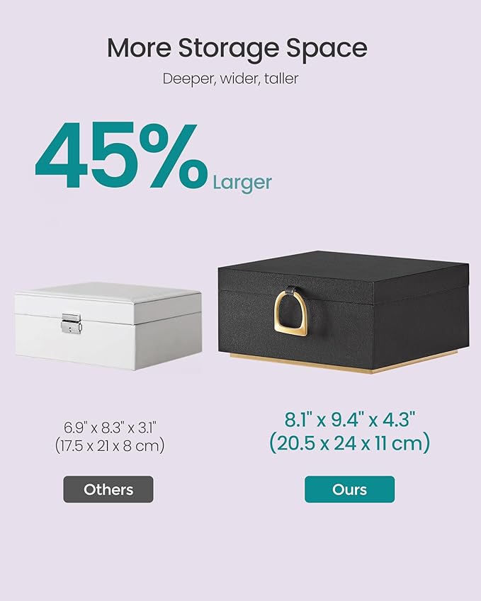 SONGMICS 2-Layer Jewelry Box, Jewelry Organizer with Handle, Removable Jewelry Tray, Jewelry Storage, Floating Effect, 8.1 x 9.4 x 4.3 Inches, Christmas Gift, Black UJBC165B01