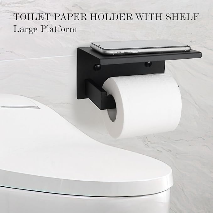 10 Pieces Black Towel Bar Set Bathroom Hardware Accessories Set Upgraded Toilet Paper Holder with Shelf Towel Holder Set for Bathroom Stainless Steel Wall Mounted 23.6in