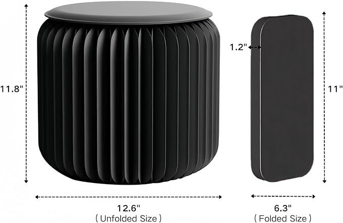 Folding Stool - 12Inch Home Furniture 660lb Load Capacity Foldable Paper Stool - Eco-Friendly Kraft Paper Honeycomb Design,Foldable to 1.2",Brown Modern Minimalist Stool for Living Room(Black)