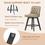 MINCETA Bar Stools Set of 4, PU Leather Barstools, 26 Inch Upholstered Counter Stools with Low Tufted Back and Footrest, Swivel Counter Height Barstools for Kitchen Island Home Bar Khaki