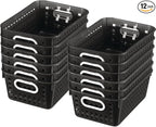 Really Good Stuff Medium Plastic Book Baskets, 11" by 7.5" by 4.5" - 12 Pack, Black, Versatile Storage Solution for Classroom, Home and Office, Toy Storage, Multi-Purpose Organizer Basket