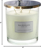 Pecksniffs Classic Gardenia & White Peach Scented Candle | 3 Wicks Luxury Candle in Elegant Glass Vessel with Metal Lid | Gardenia Scented Candles | 550g/19.4oz