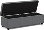 SIMPLIHOME Avalon 54 inch Wide Contemporary Rectangle Extra Large Storage Ottoman Bench in Stone Grey PU faux leather, Assembled, For the Living Room, Entryway and Family Room