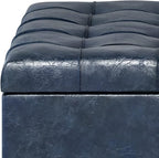 SIMPLIHOME Harrison 36 inch Wide Transitional Square Coffee Table Storage Ottoman in Denim Blue Vegan Faux Leather, Assembled, For the Living Room and Bedroom