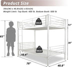 Karl Home White Bunk Bed Twin Over Twin, Metal Bunk Bed with Built-in Ladder and Safety Guardrail, Space-Saving Bunk Beds for Kids, Teens & Adults, No Box Spring