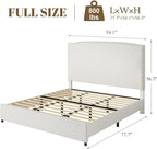 Full Size Bed Frame with Headboard, 56" Upholstered Platform Bed with Nailhead Trim, Soft Boucle Fabric, No Box Spring Needed, Easy Assembly, White