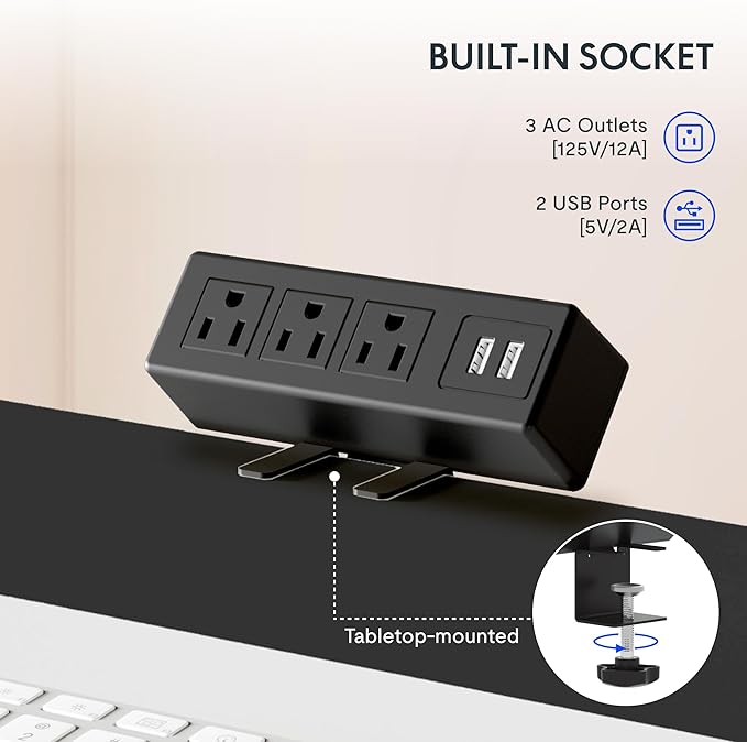 FLEXISPOT EN2 Whole-Piece Standing Desk with Clamp Power Strip, 48 x 30 Electric Stand Up Height Adjustable Desk with Cable Management (Black Frame + 48" Maple Top, 2 Packages)