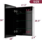 Black Medicine Cabinet Mirror, 17x30 Inch Bathroom Mirror with Storage and Adjustable Shelves, Recessed or Surface Wall Mount Medicine Cabinets for Bathroom,Tempered Glass