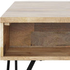SIMPLIHOME Hunter Small Lift Top Coffee Table - 36 inch Wide Solid Mango Wood and Metal Industrial Cocktail Table in Natural, Living Room Table with Hidden Storage, 2 Cubbies, and Hairpin Legs