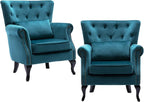 chairus Mid-Century Modern Accent Chairs Set of 2, Comfy Tufted Single Sofa Chair Wingback Armchair with Pillow for Club, Living Room, Bedroom - Velvet, Teal
