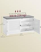 VASAGLE Shoe Storage Bench with Cushion, 3-Tier Entryway Bench with Padded Seat, Doors, Adjustable Shelves, 14 x 39.8 x 20.7 Inches, for Hallway, Bedroom, Cloud White and Dove Gray ULSB044W01