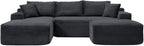 108 Inch Cloud Sectional Couch,Modern Modular Sectional Sofa with Deep Seat,Corduroy Boneless Couches with L-Shape Chaise for Living Room,No Assembly Required (Black, Left Facing Chaise + Ottoman)