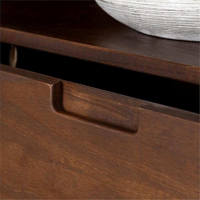 Walker Edison 3-Drawer Mid Century Modern Wood TV Stand for TV's up to 65" Flat Screen Cabinet Door Living Room Storage Entertainment Center, 58 Inch, Walnut