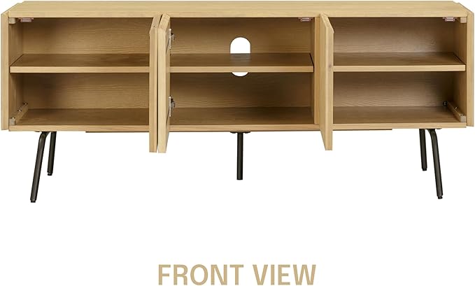 NTC Veil TV Stand with 3 Doors for TVs up to 60’’, Media Console with Vertical Groove Design and Metal Legs, Modern Entertainment Center for Living Room and Bedroom, Effortless Assembly, Sand