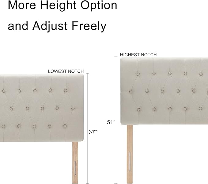 Kingfun Tufted Upholstered Full Size Bed Headboard in Modern Button Design, Adjustable Solid Wood Head Board, Premium Linen Fabric Padded Headboards in Bedroom (Beige)